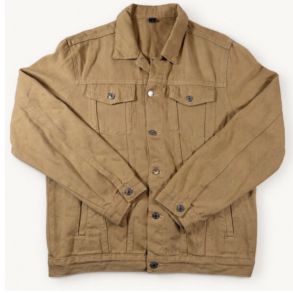 Manfinity Khaki Tan Cotton Trucker Jacket Mens Button Front Utility Coat LARGE
